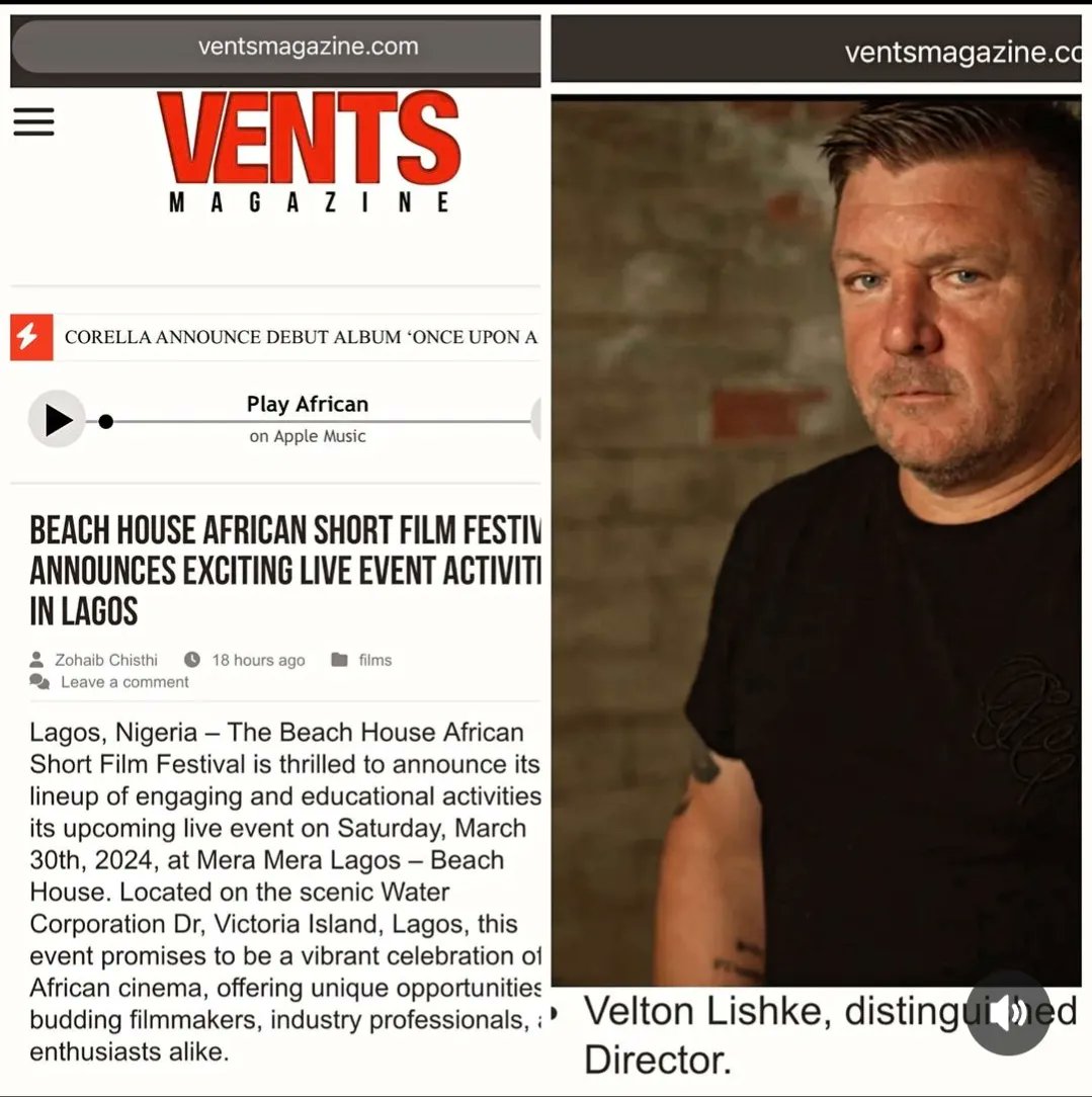 Nice to be featured in vents magazine and even more humbled to be an official judge for The Beach House African Film festival in Lagos Nigeria this year ❤️