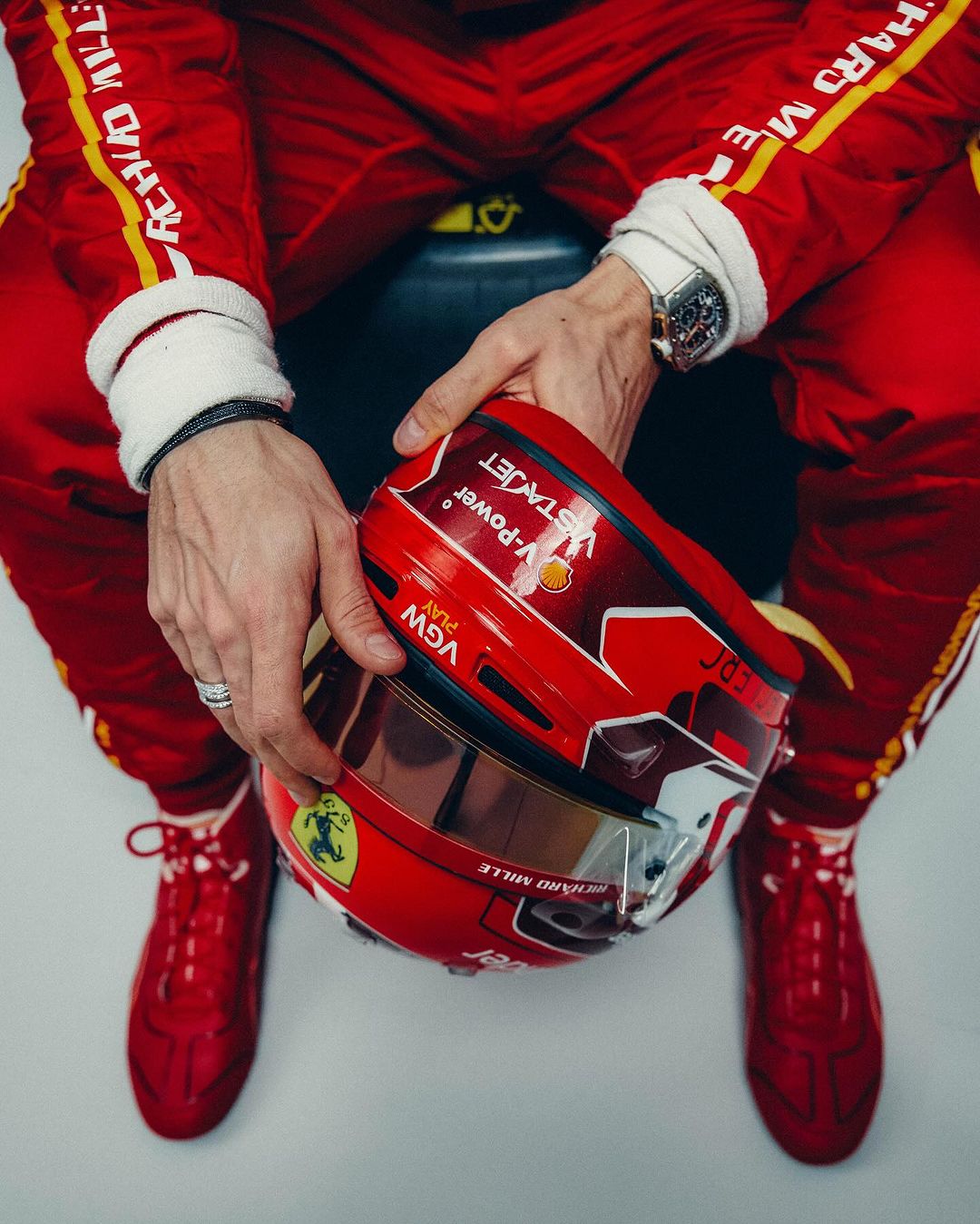 Charles Leclerc's new Ferrari helmet for 2024 F1 season