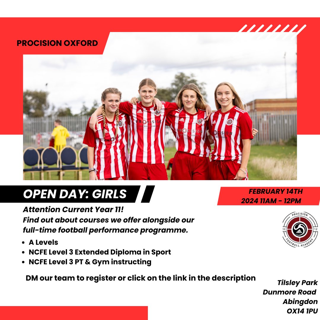 🚨February Half Term🚨

This February Half Term we will be running two open sessions for new potential male and female students⚽️

The sessions will be on the 14th of February at Tilsley Park📍

🙋‍♂️Boys 12pm-1pm
🙋‍♀️Girls 11am-12pm