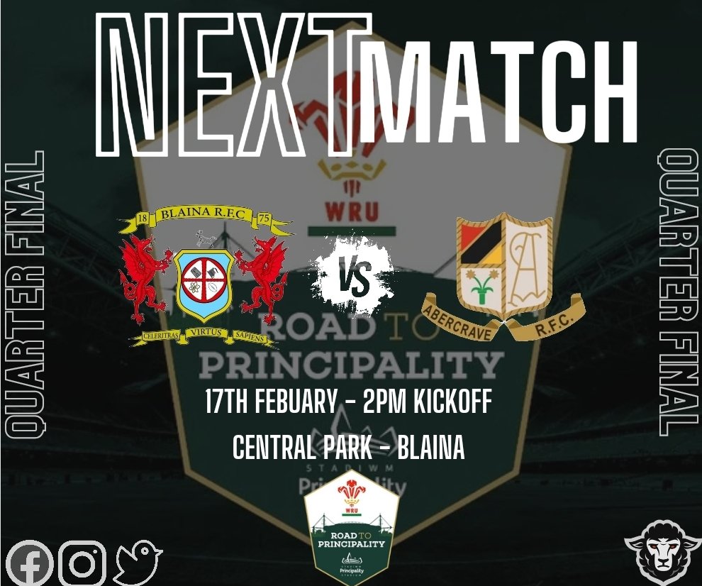 NEXT MATCH:

🏉 This Saturday, the Lambs take on Abercrave RFC at Central Park in the Division 3 Cup Quarter Final! 

It promises to be a thriller!

🕑 Kickoff: 2pm.

👏 The boys need your support! Let's pack Central Park.

#lambs #CupQuarterFinal 🐑