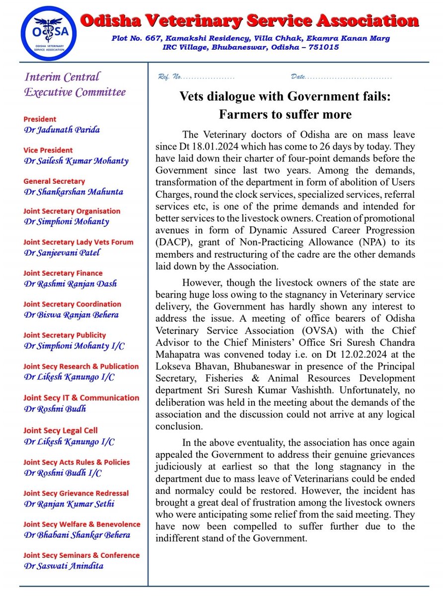 OVSA_DHENKANAL's tweet image. Unfortunate that after 27-days of Mass leave protest by Veterinary Doctors of Odisha , Govt. is still adamant in approach ignoring all the pain of animals & ignoring democratic procedures. @CMO_Odisha @MoSarkar5T @SecyChief @farddept @dahvsodisha @rajaaswain @otvkhabar