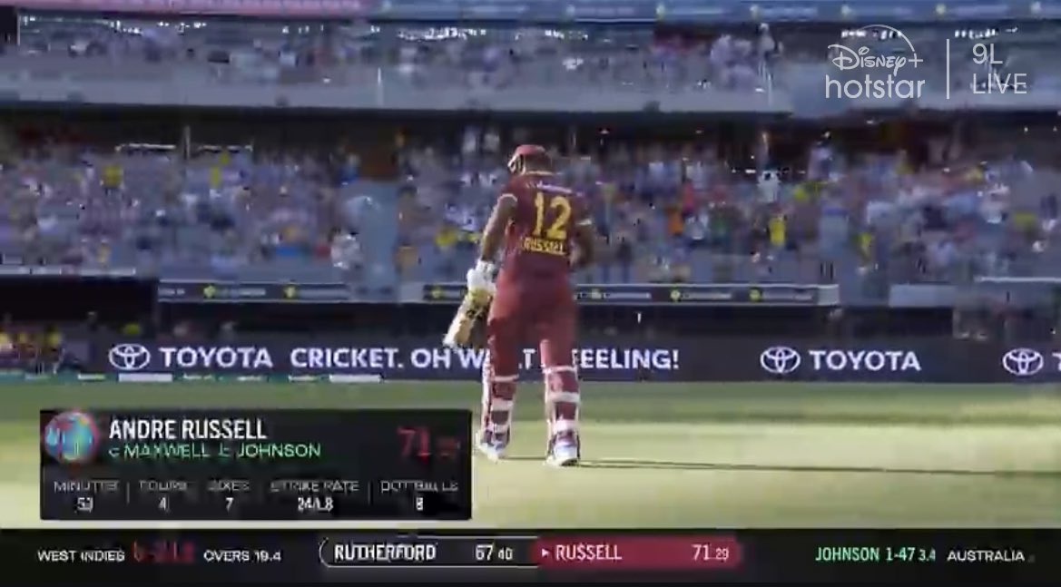 71 off 29 Balls 🤯
Andre Russell - What a beast
#AUSvsWI #AndreRussel