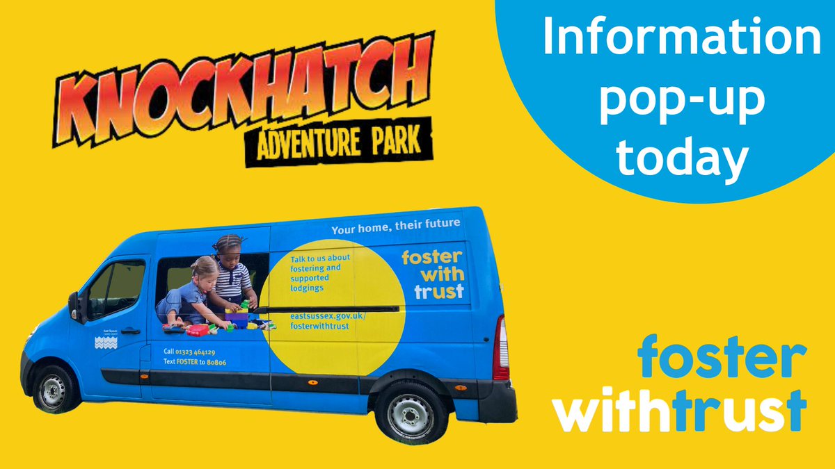 We're @Knockhatch today 11am - 1pm (and tomorrow 2pm - 4pm). Ask us any questions you or your own children are curious about regarding fostering in East Sussex. We can give you some info to take away too. Or join one of our online virtual info events 🔗ow.ly/l6nU50QAvKo