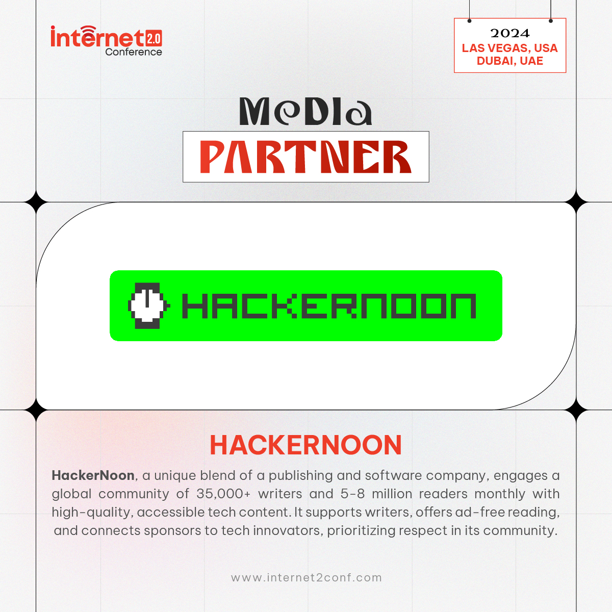 internet2conf's tweet photo. Partnering with HackerNoon for the Internet 2.0 Conference! Immerse yourself in the best tech content online, curated by 35,000+ technologists. Discover the internet’s next chapter.
#MediaPartner #Conference #Dubai #UAE #LasVegas #USA #InternetConference #Digital #Internet2Conf https://t.co/AhVZpHFqsQ