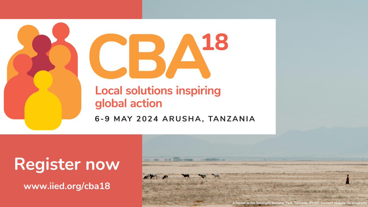 REGISTER NOW: #CBA18 registration is live! --> iied.org/cba18-schedule…

CBA is the only #adaptation conference that puts the lived experiences of local people at the centre. Join us from 6-9 May in Arusha for 4 days of discussion on how to drive locally-led #ClimateAction.