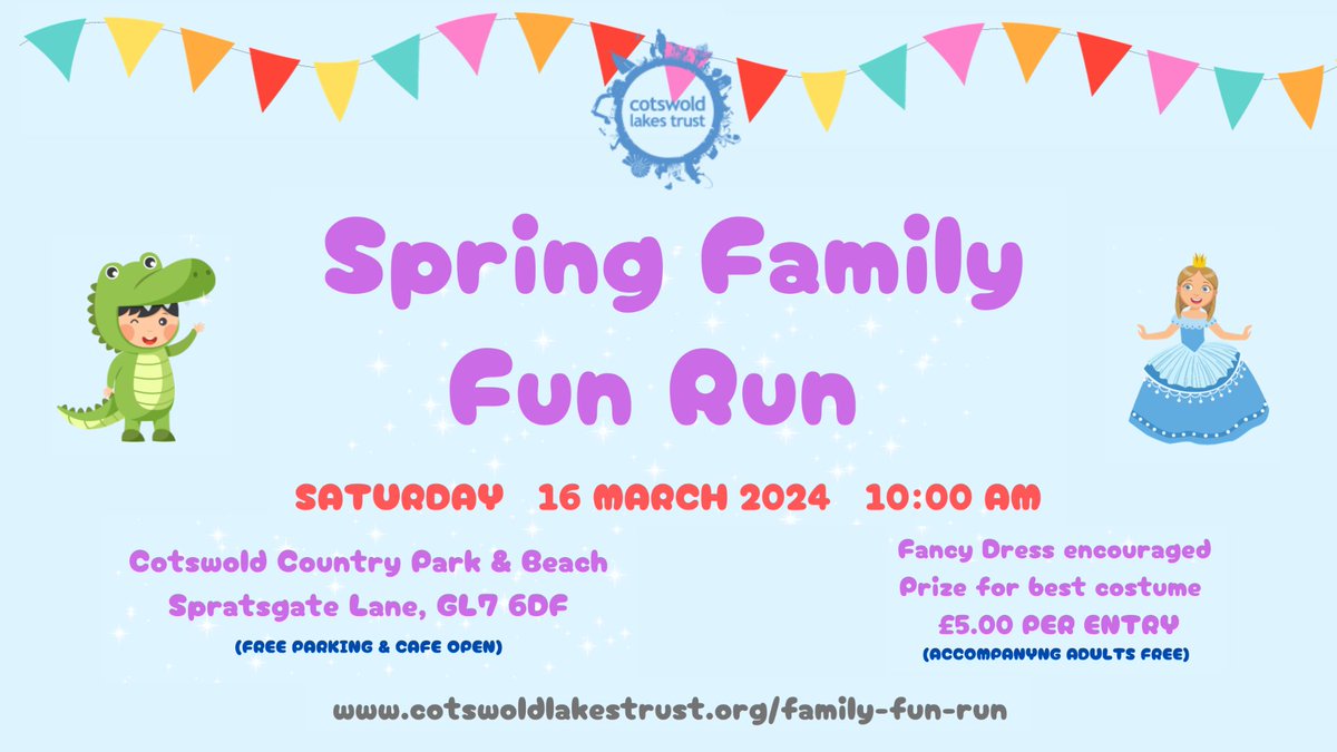 Join Cotswold Lakes Trust on our fundraising Spring Family Fun Run at Cotswold Country Park And Beach on Saturday 16th March (before it officially opens for the season on 24th) . Tickets are available now on cotswoldlakestrust.org/family-fun-run/