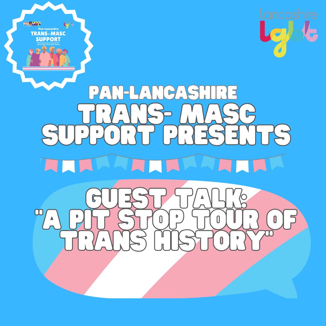 Lancashire LGBT (@lancslgbt) on Twitter photo Lancashire LGBT's trans-masc support group will be meeting online next Tuesday from 17.30-19.00 for a pit stop tour of trans history!
smartsurvey.co.uk/s/transmascsup… Lancashire LGBT's trans-masc support group will be meeting online next Tuesday from 17.30-19.00 for a pit stop tour of trans history!
smartsurvey.co.uk/s/transmascsup…