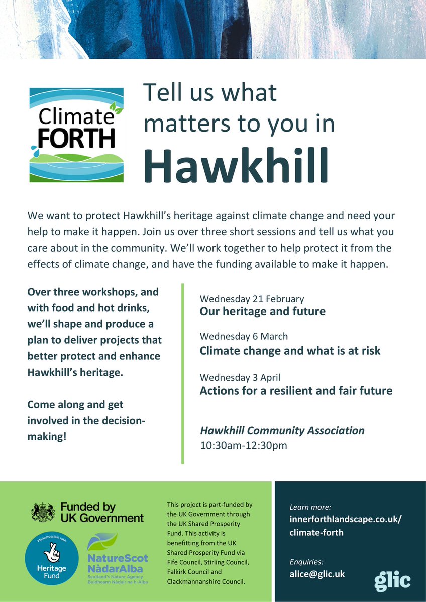 Do you live in #Hawkhill, #Clackmannanshire? 

@InnerForth wants to hear what you care about in the community, to work together to protect & enhance your local heritage against climate change.

Join us for upcoming workshops, and learn about the project 👉 innerforthlandscape.co.uk/climate-forth/…