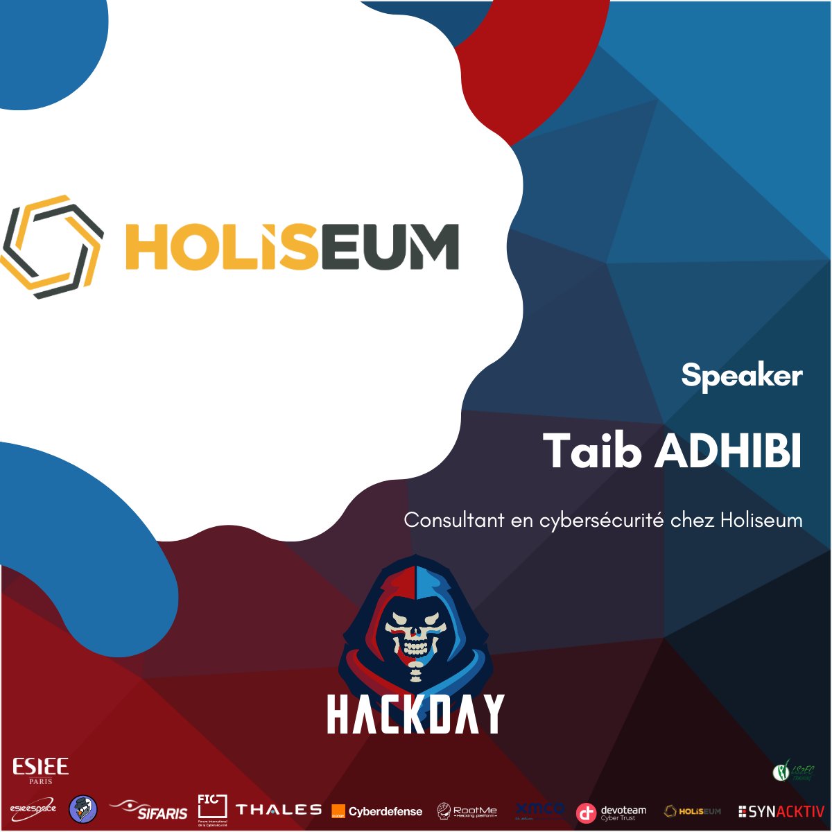 Venez assister à la conférence "Présentation Docker - Attaques et contremesures" présentée par Adrien D. et Taib Adhibi le vendredi 8 mars à 10h10 ! Cette conférence se déroulera en français !
Ouverte à tous, l'inscription est possible sur notre site web: ticket.hackday.fr/Hackday/conf-2…