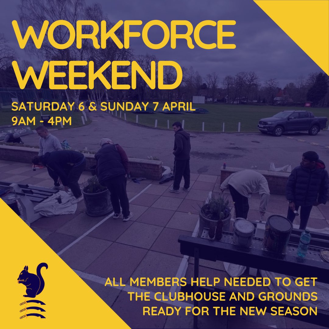 EastcoteCC's tweet photo. Workforce Weekend π οΈπͺπ»
All members are needed on Sat 6th and Sun 7th of April from 9am-4pm to help assist getting the clubhouse and grounds ready for the new season.
Teas, coffees, pastries and bacon/egg rolls available for all helpers.
#eastcotecc #squirrels #workforceday https://t.co/jENQg7shCc