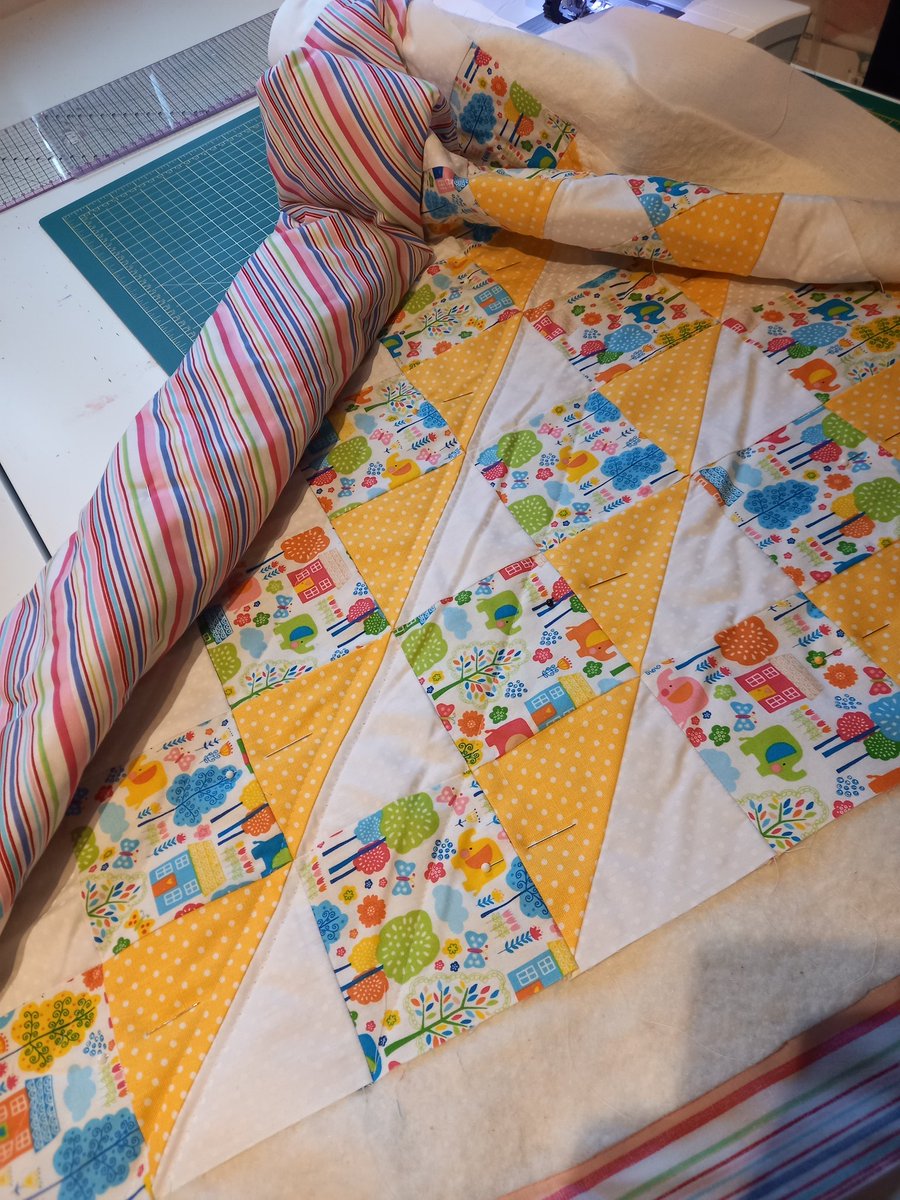 Baby quilt for friends' new grandson. 
Find one similar in my @folksy shop.
folksy.com/shops/quilterd… 
#quilting #handmade #patchwork #babyquilt #SmallBusiness