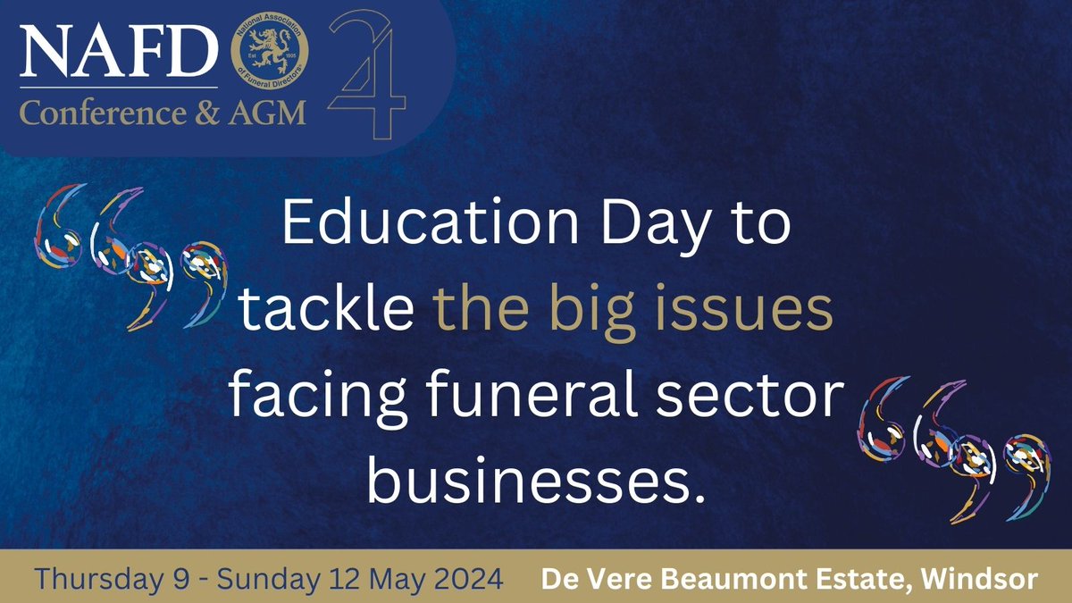 Saturday at NAFD Conference 2024 is Education Day and we have an agenda packed with sessions to tackle key issues facing funeral sector firms. With sessions on attracting and keeping talented staff to AI, book your place now at nafd.org.uk/agm-and-confer…