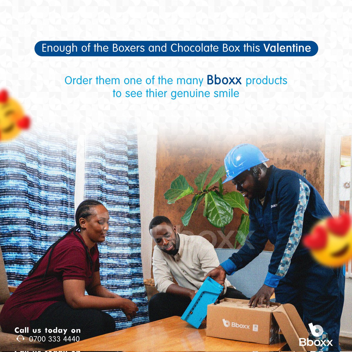 Bboxx_Nigeria's tweet photo. Leave a genuine Smile 🥰😁 on their faces this Valentine.
Place an order today. We are just a call away. 

#bboxx #bboxxnigeria #valentine https://t.co/wPwKCbvKe7