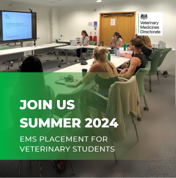 vmdgovuk's tweet photo. Are you curious about:
📋 #Veterinary medicine legislation
💊 #AntimicrobialResistance
💉 Novel and emerging therapies
Join us this summer at our #EMSPlacement to learn this and more! Follow the link to apply now: https://t.co/cNNVuQFndA
#VeterinaryStudents https://t.co/vd2pycZaLx