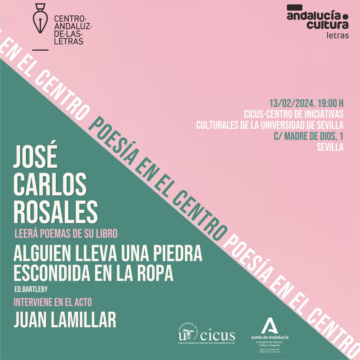 📖 @letrasandalucia te propone hoy: #Granada 19:30h, José Luis Ortiz Nuevo, José Javier León y Antonio Arias conversan sobre Enrique Morente #Sevilla en @CICUS_ 19h, José Carlos Rosales lee poemas de su último 📖junto a Juan Lamillar lajunta.es/4n2gm @CulturaAND