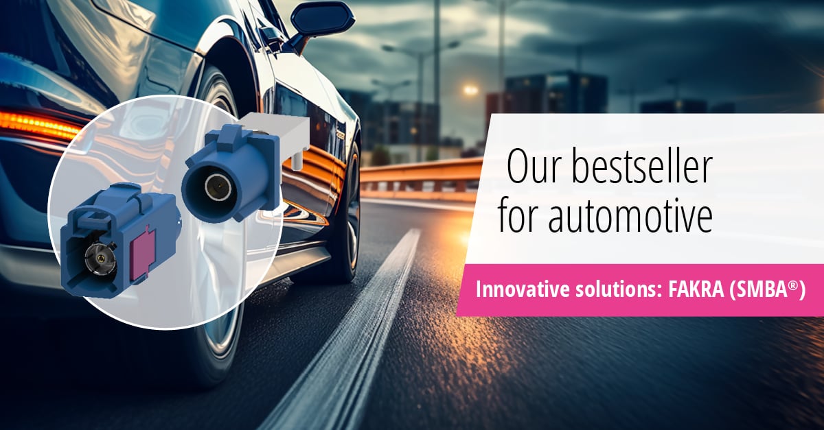 Our best-selling #connector series: FAKRA (SMBA®) for #automotive. Your advantages:

🚗 Compliant to DIN 72594-1 and USCAR-18

〰️ Up to 6 GHz 

🔧 Mechanical and color coding 

💥 Shock and vibration-resistant 

🎁 Customized packaging possible

More at hubs.ly/Q02ktH0y0