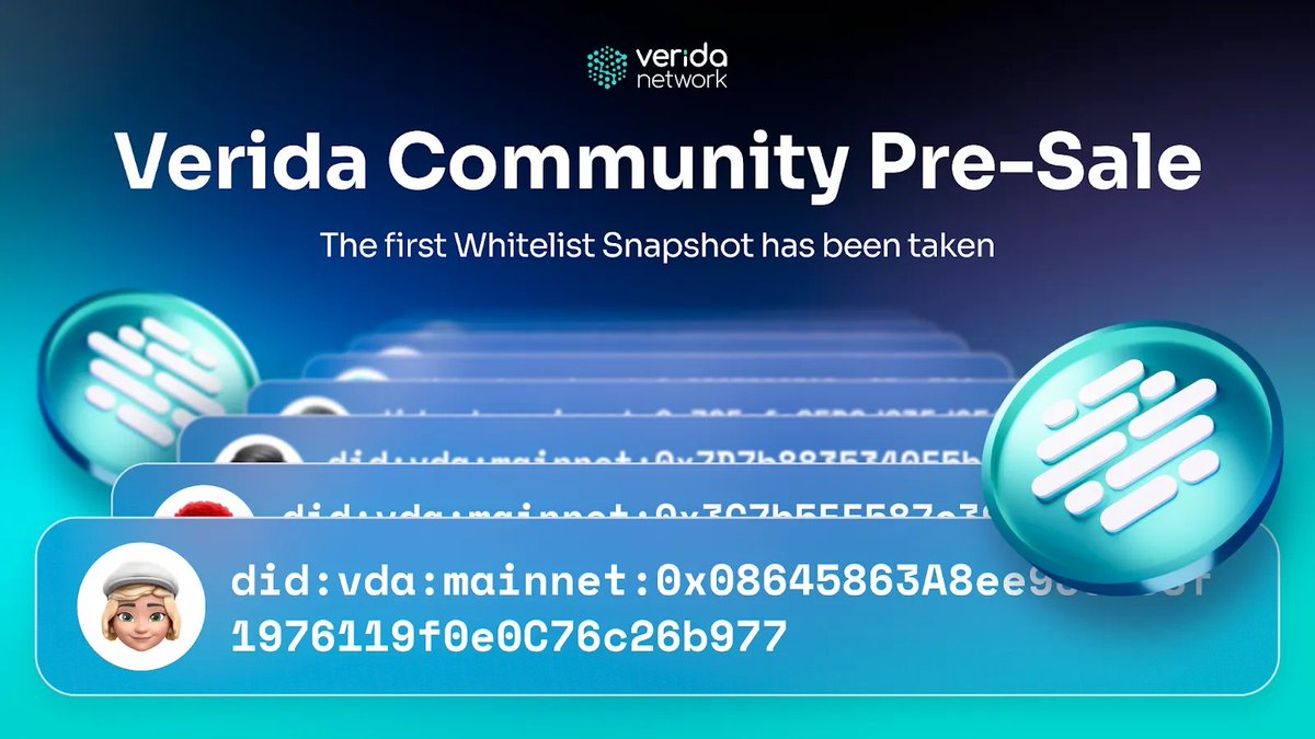 🎟️ The first #Whitelist Snapshot for Verida's Community Pre-Sale of Verida Storage Credits (VDA) has been taken!

With limited spots available, whitelisted users get early access.

Check if you made the cut, and secure your spot now 👇

1/6