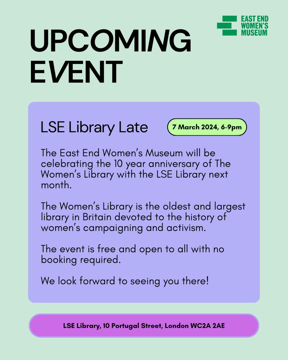 Super excited to be joining the Lse Library Late next month! We’ll be joining their celebration of 10 years of the Women’s Library Reading Room. Will you join us? Save the date: 7 March, 6-9pm