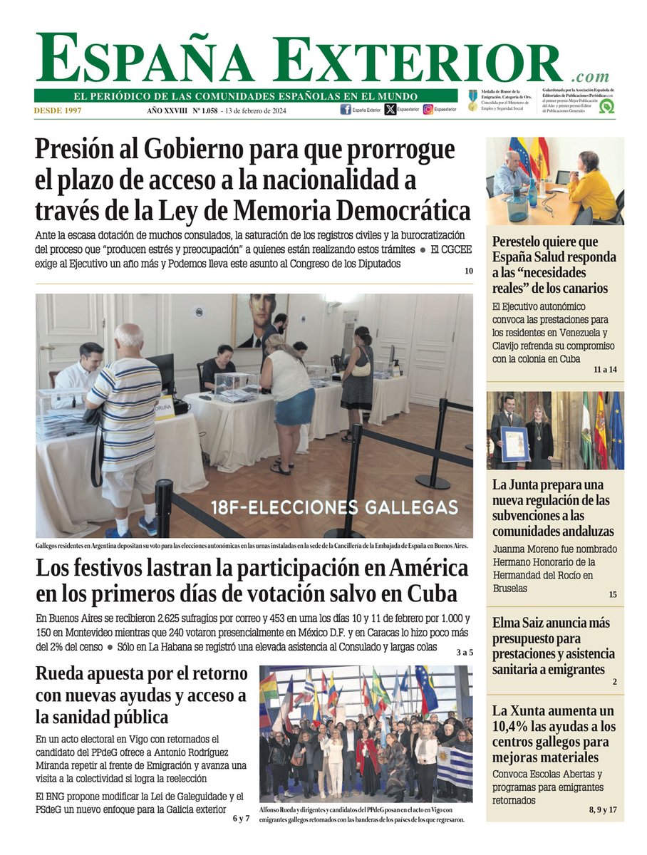 Ya disponible para su descarga en nuestra web la portada de un nuevo número de la edición impresa. espanaexterior.com #españaexterior #españolesenelexterior #gallegosenelexterior #españaexterior1058 #nacionalidad <a href="/CeDEU2/">Ce.DEU</a> <a href="/EspanolesEn/">Descendientes Españoles en el Mundo</a> <a href="/des_exilio/">Descendientes Exilio</a> #CREs #CGCEE