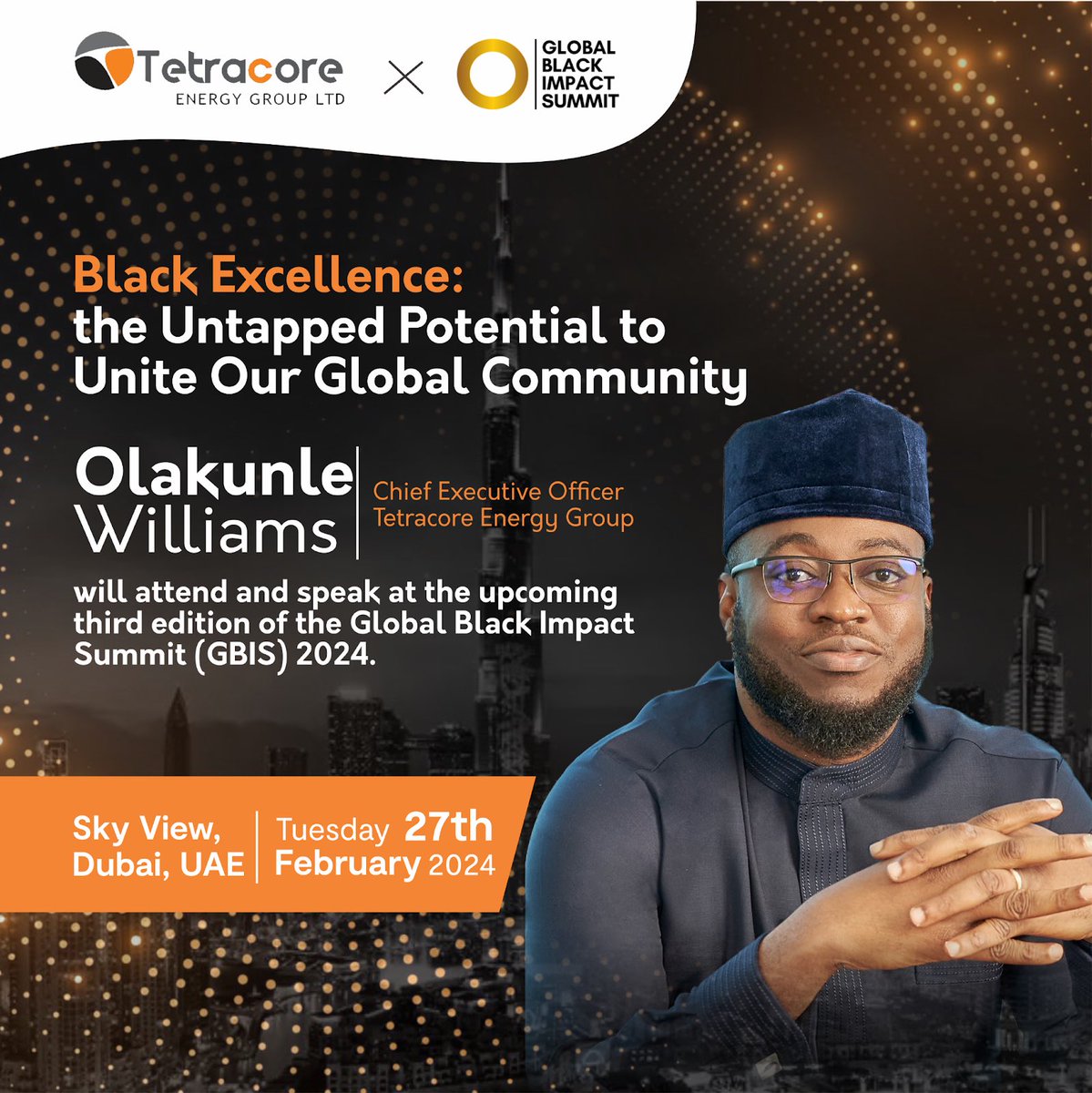 Our Chief Executive Officer, @OlakunleWiliams will be participating as a speaker at the upcoming Global Black Impact Summit 2024, and we anticipate engaging in stimulating discussions during the event.

#TetracoreEnergyGroup #GBIS2024 #Tetracore