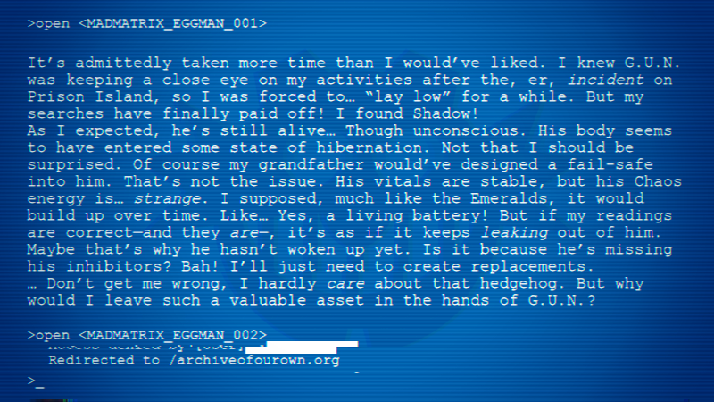 Here's my second contribution for the Never Turn Back zine (<a href="/neverturnback05/">Never Turn Back Zine ◈ A ShtH fanzine</a>)! Learning a little more about the Shadow Androids from the point of view of the greatest scientific mind of all time! 🥚

🤖 archiveofourown.org/works/53744806