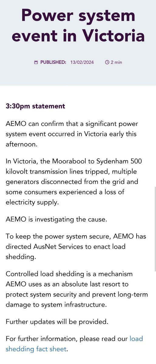 Matt_Camenzuli's tweet image. What is load shedding?

I don&apos;t want to be forced to &apos;do my part&apos; when I pay for electricity supposed to be supplied uninterrupted.

Fix the grid.  Now.  Scrap Net Zero.

#auspol #AEMO