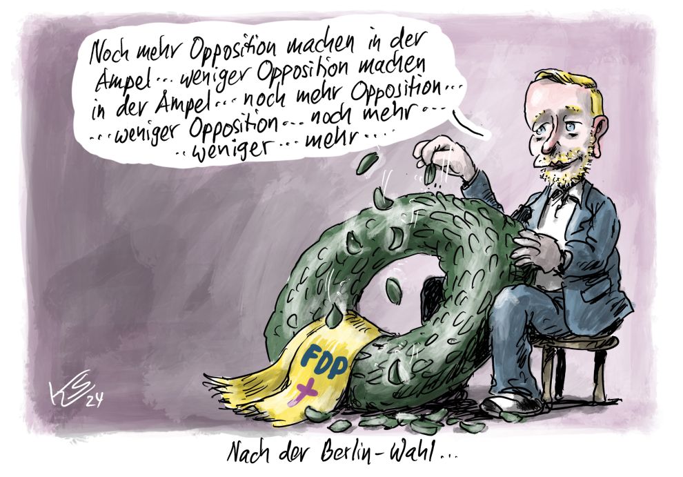 #KarikaturdesTages 13.02.2024 auf stuttmann.de - #ChristianLindner nach der #Wiederholungswahl,  #BerlinWahl.