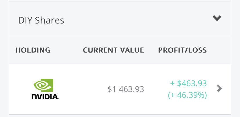 thabithabi_'s tweet photo. I bought $1k worth of NVIDIA stock on EE(demo) a few months ago and this has been my returns so far. oh, to be poor and prophetic. 🥲 https://t.co/zEjuBVFgGb