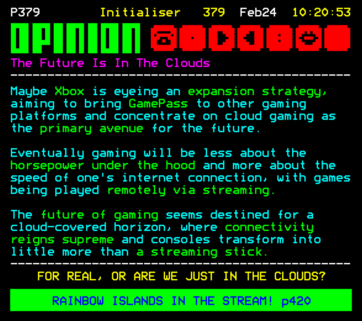 Initialiser's tweet photo. 🎮🕹️ As totally legit experts 🤪, our  profound analysis on the future of gaming is... drumroll, please... the  industry will be dominated by cloud gaming, and Xbox might be looking to jump into the stream first! 
#Gaming #Videogames #GamingNews  #Indiegames #Indiedev #Gamedev https://t.co/PCem6sLv0U