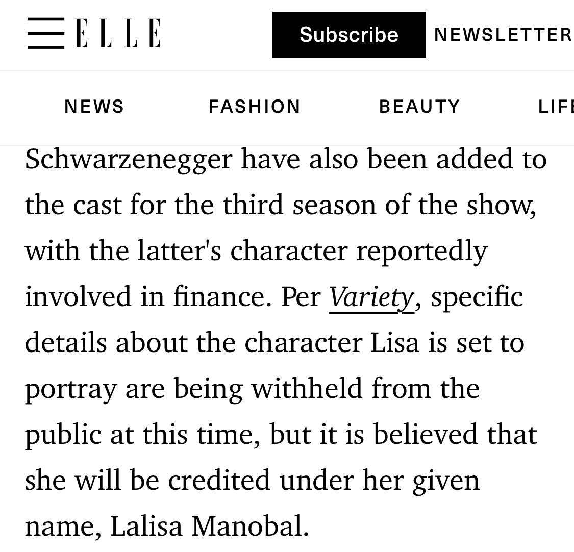 “Sex Education's Aimee Lou Wood, K-pop star, Blackpink's #LISA, and Patrick Schwarzenegger have also been added to the cast for the third season of the show, with the latter's character reportedly involved in finance. Per @Variety, specific details about the character LISA is set…