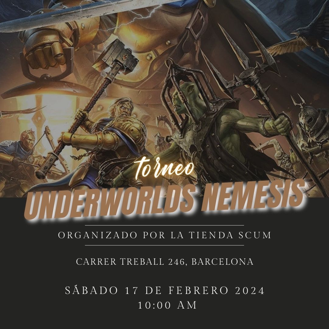 ¡Desafía el destino en nuestro Torneo Warhammer Underworlds Nemesis! 🏹🛡️
⌚ Horario: 10:00 - 13:00h
💰 Inscripción: 6€ (con bebida)

📧 ¡Inscríbete ya! Envía un email a latiendascum@gmail.com o ven directamente a la tienda.

 #Underworlds #TorneoWU #NemesisFormat #LaTiendaScum