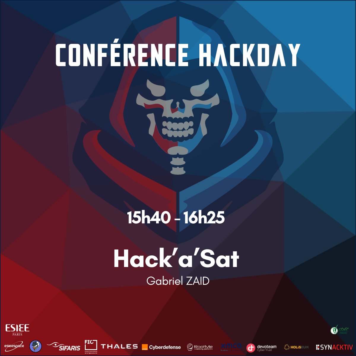 hackdayfr's tweet photo. 📣 Venez assister à la conférence "Hack'a'Sat" présentée par Gabriel Zaid le vendredi 8 mars à 15h40 ! Cette conférence se déroulera en anglais !
Ouverte à tous, l'inscription est possible sur notre site web : https://t.co/xi85TDn8XG 👈
Nous vous attendons nombreux ! 😁 https://t.co/am3HHczMfU