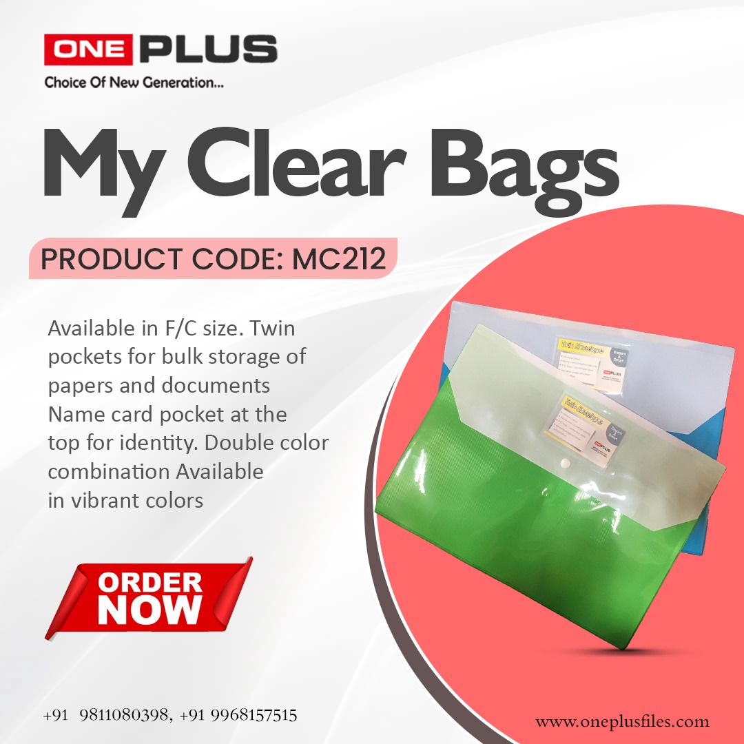 oneplusfile's tweet photo. Organize in style with One Plus Files clear bags! Bulk order now and keep your essentials visible and accessible. Perfect for office, school, or travel.
For more information visit us:-
Call us: 9811080398 / 9968157515
Visit us: https://t.co/VzXjHn16BB
#OnePlusFiles #ClearBags https://t.co/NqhFizbfNR