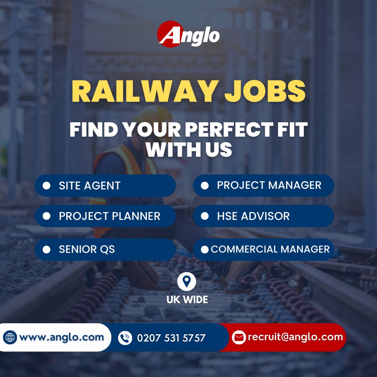 🚉 Ready to steer your career in the right direction?

Explore our range of Railway opportunities and find your perfect fit across the UK!

Join us as we connect talent with top-tier roles.

anglo.com/jobs/railways-…

#railway #railwayindustry #railwayjobs #railjobs #recruitment