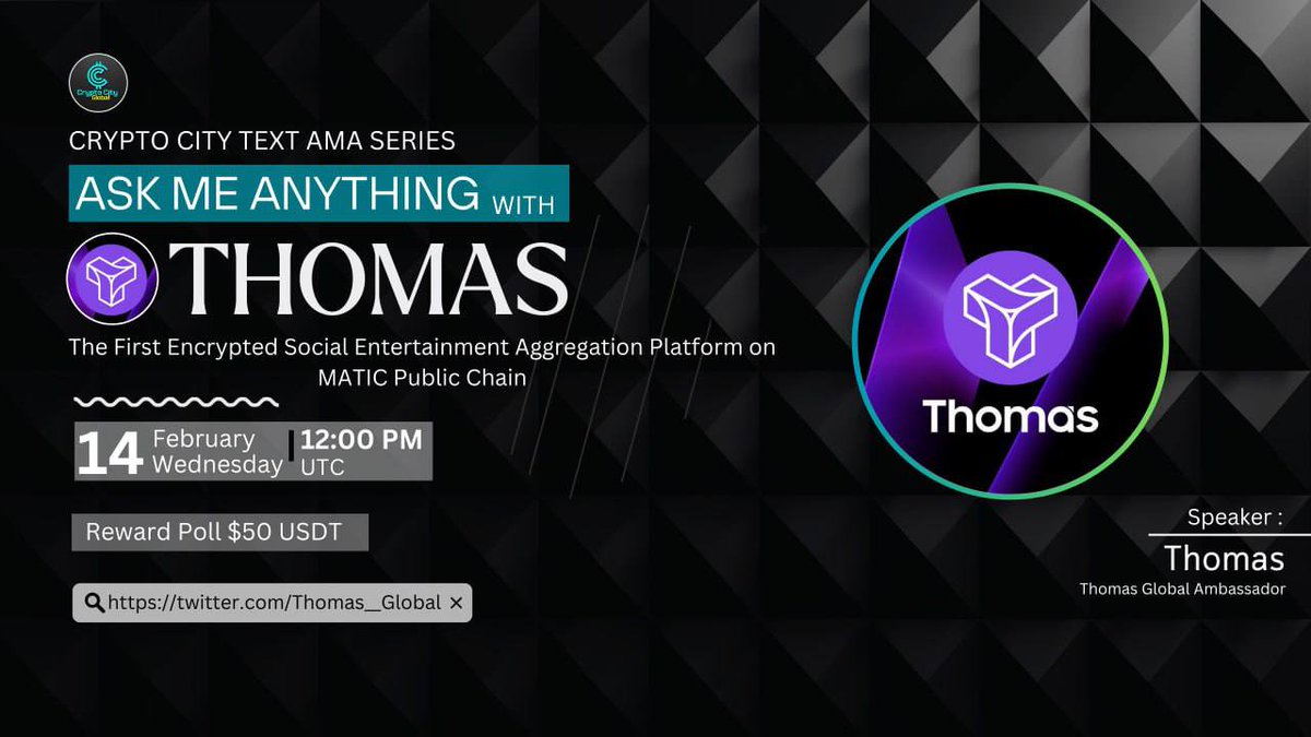 CryptoCity53's tweet image. 📣 We&apos;re pleased to announce our next #TextAMA with Thomas.

◾The First Encrypted Social Entertainment Aggregation Platform on MATIC Public Chain

📆 Date : 14th February 2024
🕓 Time : 12 :00 PM UTC
🏠Venue: t.me/Cryptocity_Glo…

💰Reward: $50

⚠️ Rules:
♂️ Follow:…