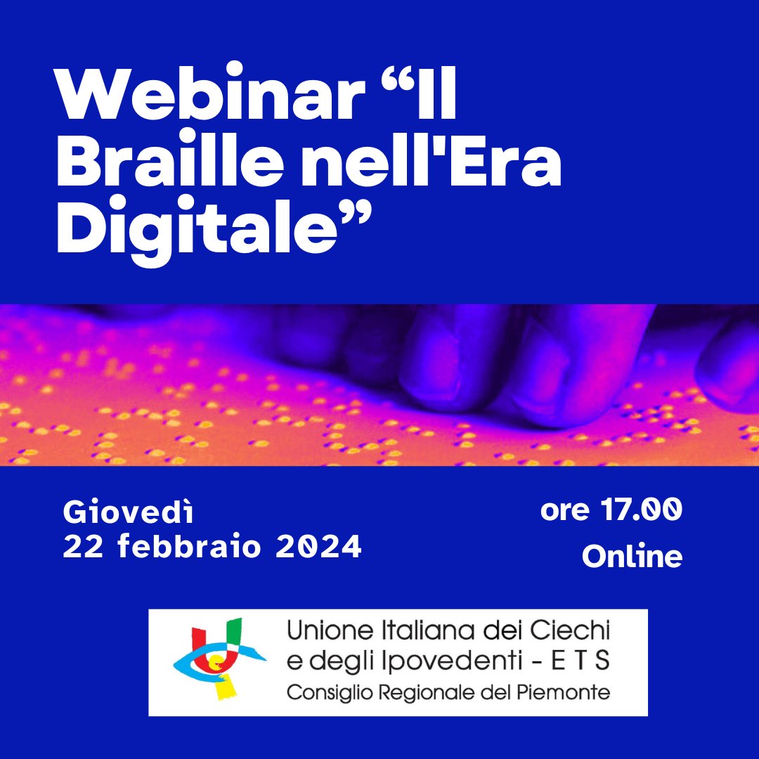 Il Braille nell'Era Digitale: Verso Nuovi Orizzonti di Autonomia ed Emancipazione 🖥️ Unisciti a noi per un webinar speciale organizzato in occasione della Giornata Nazionale del Braille 2024! 🗓️ 22 Febbraio alle 17:00 su Zoom. uicpiemonte.it/?p=12265