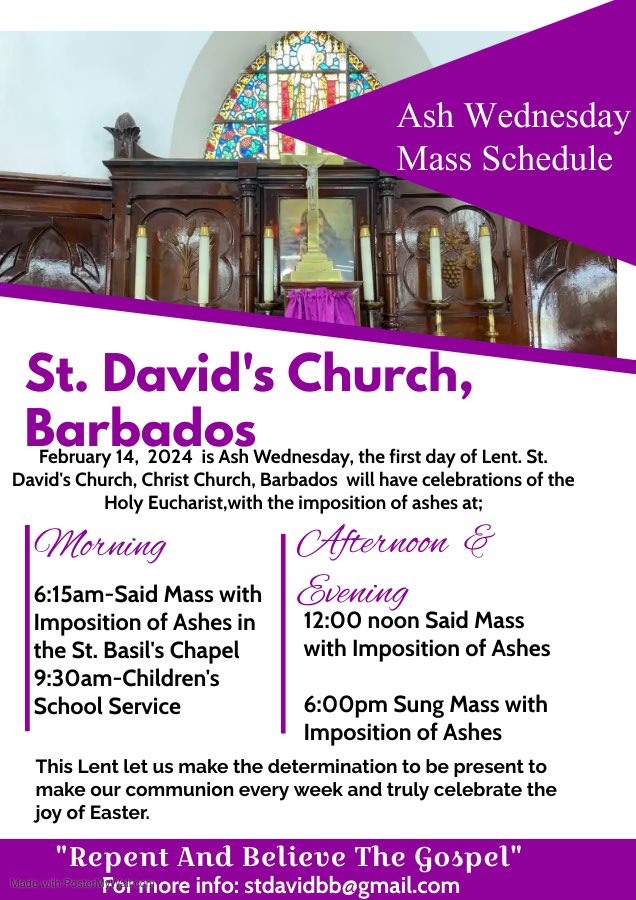 St_DavidBB's tweet photo. Join us in the St. David’s Church, #Barbados as we observe the start of Lent. #Lent #Lent2024 #AshWednesday #AshWednesday2024 #fasting #prayer #worship https://t.co/M7CXkWg5WB