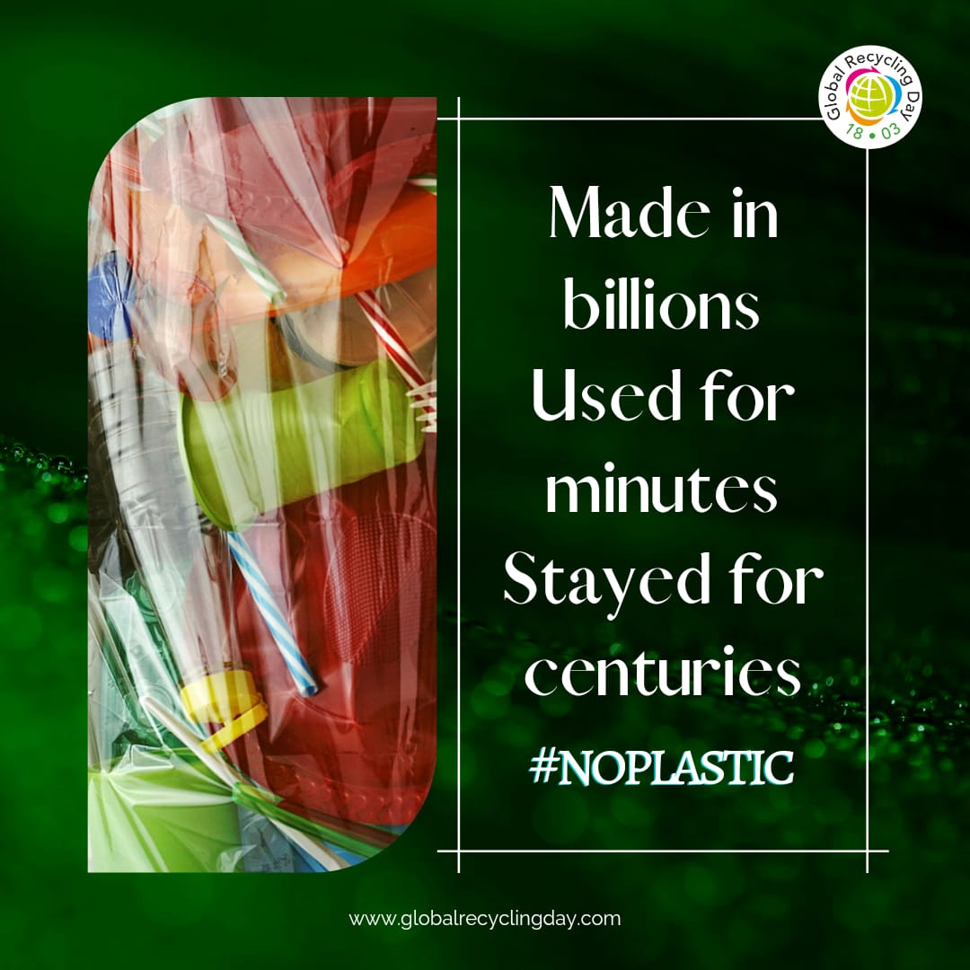 RanjitBaxi's tweet photo. Say #NO to #singleuseplastics produced in #billions use for #minutes takes #1000Years to #decompose into #microplastics in #landfills Let us together on #18thMarch #GlobalRecyclingDay say #NO to #singleuseplastics @ClimateWed @COP28_UAE @PIF_en @UNFCCC @ISRI @SkyNews @gulf_news https://t.co/0T4psKqR3D