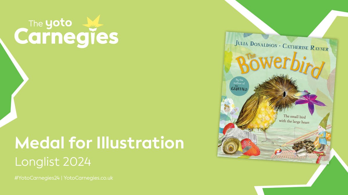 We are thrilled to share that The Bowerbird has been longlisted for The Yoto Carnegie Medal for Illustration – huge congratulations to @catherinerayner and author Julia Donaldson! #YotoCarnegies24 @CarnegieMedals @CILIPinfo @yotoplay