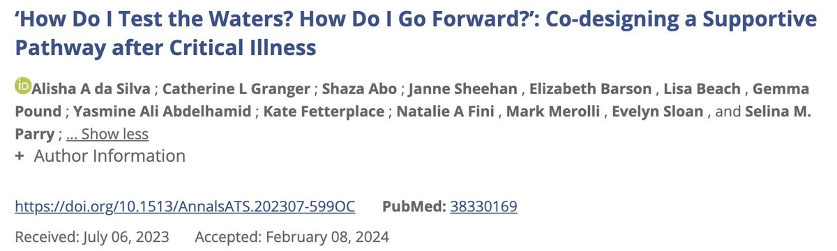 👏 @alisha_da_silva on your 🥇 - first author from your #PhDthesis - a must read for #ICurehab #acutept from @AnnalsATS on the #codesign of #ICUrecovery solutions - look forward to next steps of testing the solutions! 👀📑 atsjournals.org/doi/10.1513/An…