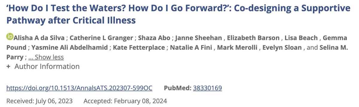 A/Prof Selina Parry (@selina_parry) on Twitter photo ๐ <a href="/alisha_da_silva/">Alisha da Silva</a> on your ๐ฅ - first author from your #PhDthesis - a must read for #ICurehab #acutept from <a href="/AnnalsATS/">Annals of the ATS</a> on the #codesign of #ICUrecovery solutions - look forward to next steps of testing the solutions!
๐๐ atsjournals.org/doi/10.1513/Anโฆ ๐ <a href="/alisha_da_silva/">Alisha da Silva</a> on your ๐ฅ - first author from your #PhDthesis - a must read for #ICurehab #acutept from <a href="/AnnalsATS/">Annals of the ATS</a> on the #codesign of #ICUrecovery solutions - look forward to next steps of testing the solutions!
๐๐ atsjournals.org/doi/10.1513/Anโฆ