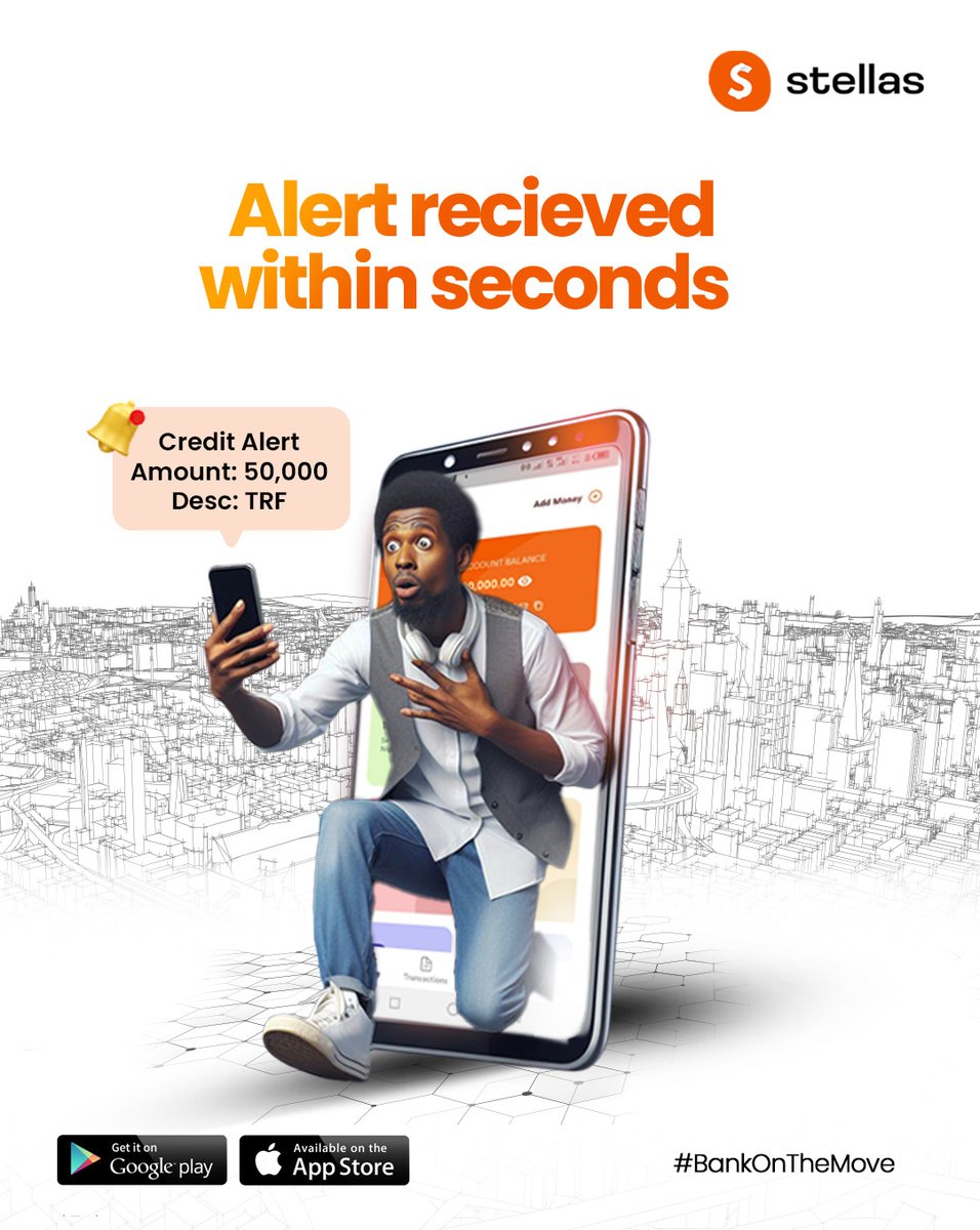 stellasbank's tweet image. ⚡Experience lightning-fast banking with Stellas.
Get credit alerts within seconds! 

#BankOnTheMove