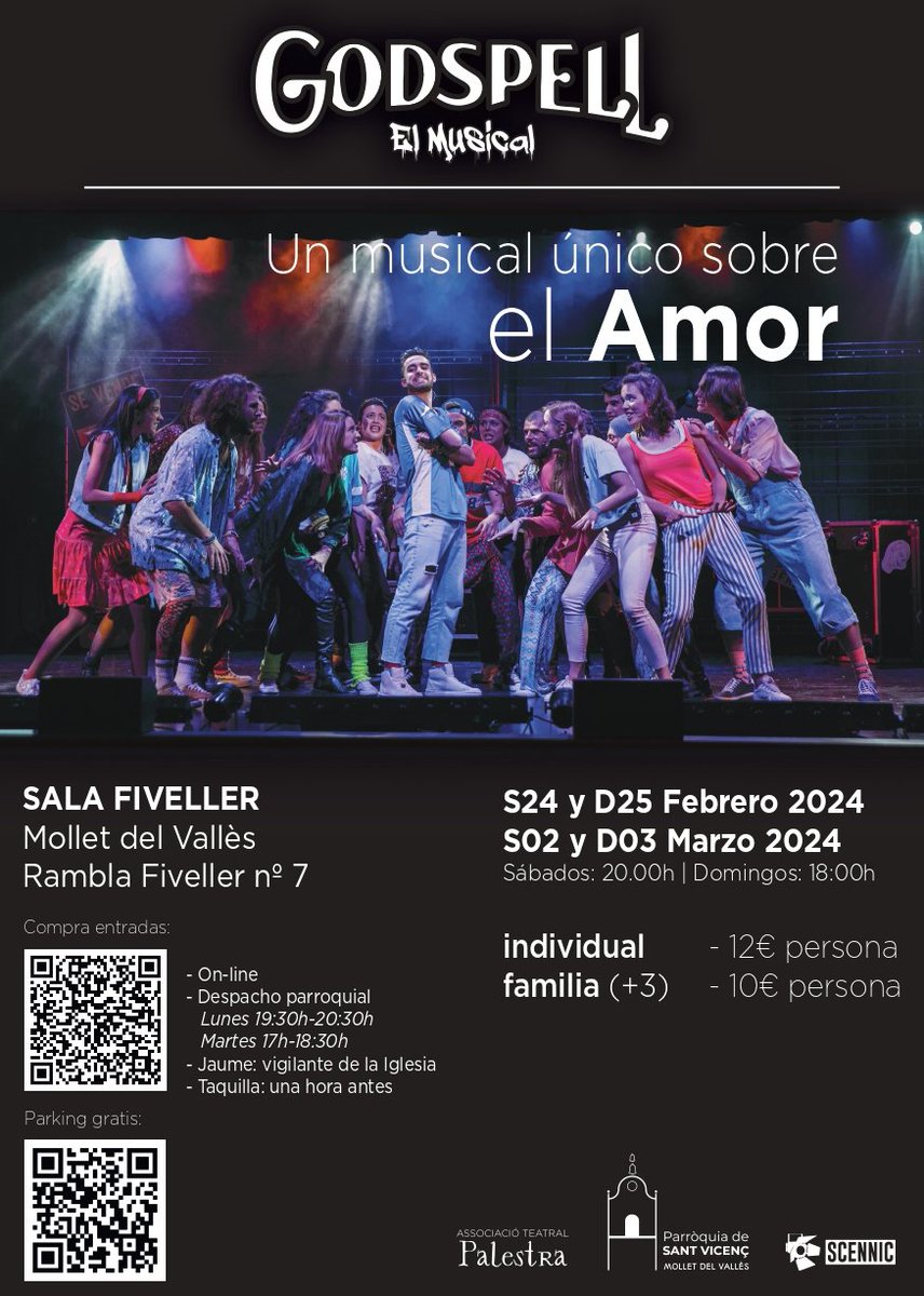 Els dies 24 i 25 de febrer i 2 i 3 de març podrem gaudir d'un gran musical sobre l'Amor: GODSPELL".
Trobareu l'informació al cartell. 
Us hi esperem!!!