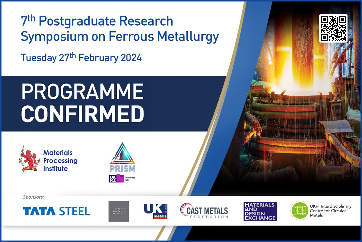 Still time to book your place at industry leading #ferrous #metallurgy symposium taking place in two weeks. MORE DETAILS and REGISTER HERE – conta.cc/48a2x0x @ArmourerBrasier @iom3 @TataSteelUK @RoyceSheffield @circular_metal @UKMetalsCouncil @MaDE_Partners @IChemE #metal