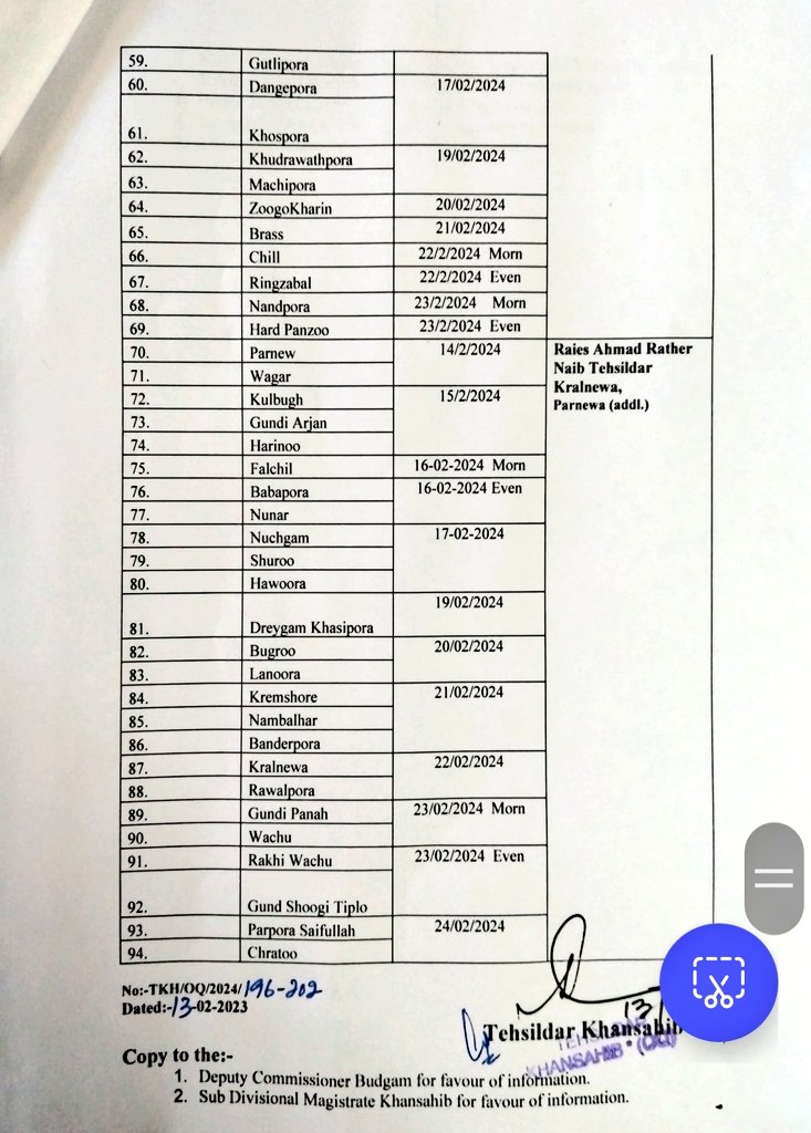 11. Tehsil Khansahib: Revenue Facilitation Camp
Genral public may join &amp; avail services in their Patwar Halqas/ Villages as per the dates mentioned in the list.

<a href="/OfficeOfLGJandK/">Office of LG J&K</a> <a href="/diprjk/">Information & PR, J&K</a> <a href="/dicbudgam/">Information & PR, Budgam</a> <a href="/ddnewsSrinagar/">DD NEWS SRINAGAR</a>