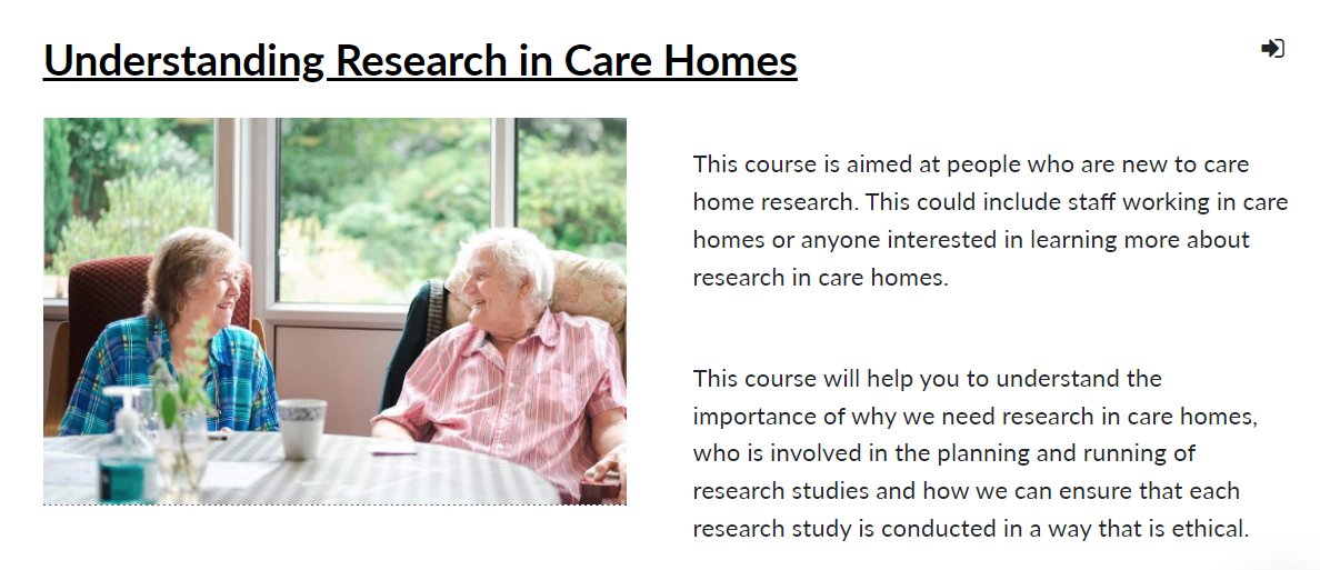 Are you working in a care home and feel curious about research? Are you a researcher working with homes that are new to research? The ‘Understanding Research in Care Homes’ package via NIHR Learn covers some useful basics. Free but account required. learn.nihr.ac.uk