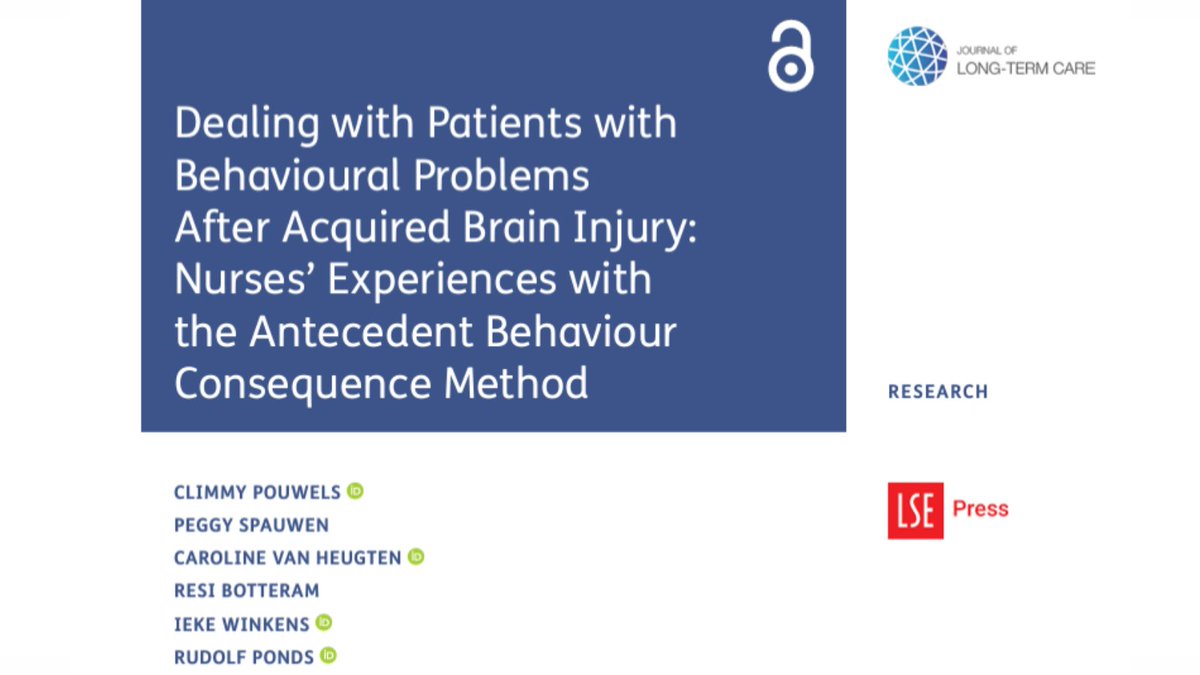 NEW ARTICLE: Dealing with Patients with Behavioural Problems After Acquired Brain Injury 🧠 Climmy Pouwels, Peggy Spauwen, Caroline van Heugten, Resi Botteram, Ieke Winkens & Rudolf Ponds share perspectives of #nurses from a longitudinal study. Read:👉journal.ilpnetwork.org/articles/10.31…