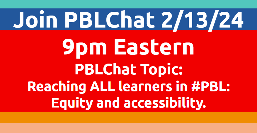 @ChrisGibsonEdu (@chrisgibsonedu) on Twitter photo Join #PBLChat at 9pm Eastern as we discuss how to reach ALL learners in #PBL through equity & accessibility.
<a href="/suzieboss/">suzieboss</a> @CJDteaches <a href="/inspirepassion/">ππ‘ππ«π₯ππ§π ππ¨π₯ππ§π</a> @leahrosshenry <a href="/maggieleemchugh/">Maggie Lee McHugh, NBCT</a> @edubabble <a href="/cfanch/">Chris Fancher</a> <a href="/ThinkWriteLearn/">Thoughtful Learning</a> <a href="/MsKaraInspire/">Ms. Kara</a> @thnorfar <a href="/MyTLee3/">Myla Lee βοΈ</a> Join #PBLChat at 9pm Eastern as we discuss how to reach ALL learners in #PBL through equity & accessibility.
<a href="/suzieboss/">suzieboss</a> @CJDteaches <a href="/inspirepassion/">ππ‘ππ«π₯ππ§π ππ¨π₯ππ§π</a> @leahrosshenry <a href="/maggieleemchugh/">Maggie Lee McHugh, NBCT</a> @edubabble <a href="/cfanch/">Chris Fancher</a> <a href="/ThinkWriteLearn/">Thoughtful Learning</a> <a href="/MsKaraInspire/">Ms. Kara</a> @thnorfar <a href="/MyTLee3/">Myla Lee βοΈ</a>