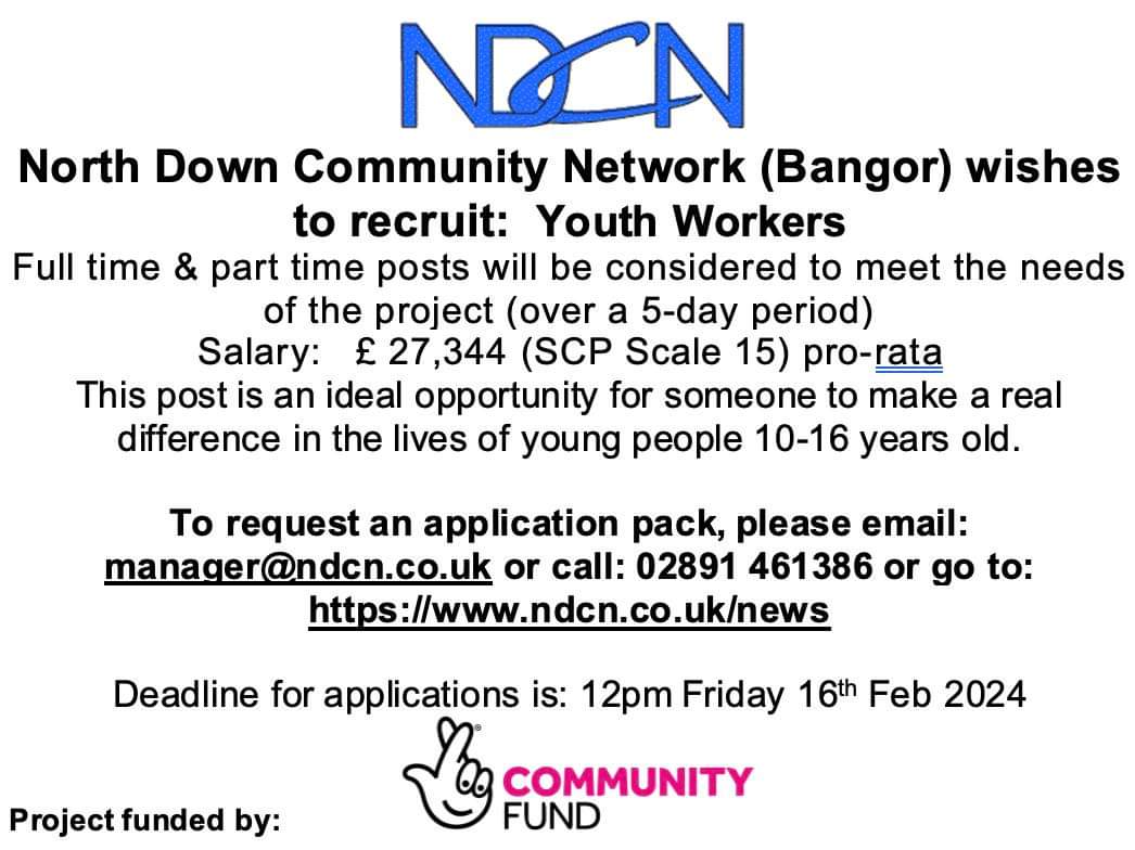 🔊🔊🔊 NDCN ARE HIRING! 🔊🔊🔊 DEADLINE THIS FRIDAY 16TH FEB 12PM For more information and to download the application pack, please visit: ndcn.co.uk/news/diceyouth… or contact NDCN Manager Louise via manager@ndcn.co.uk tel: 02891 461386.