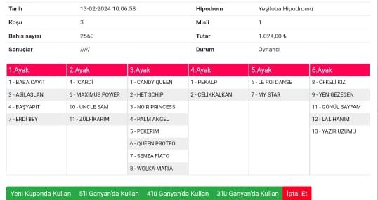 Adana Yeşiloba hipodromu 13 şubat salı